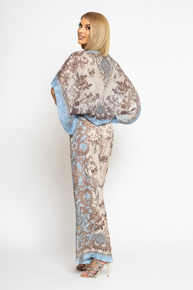 SATIN VISCOSE LOOSE FIT PANTS - PAISLEY SKY