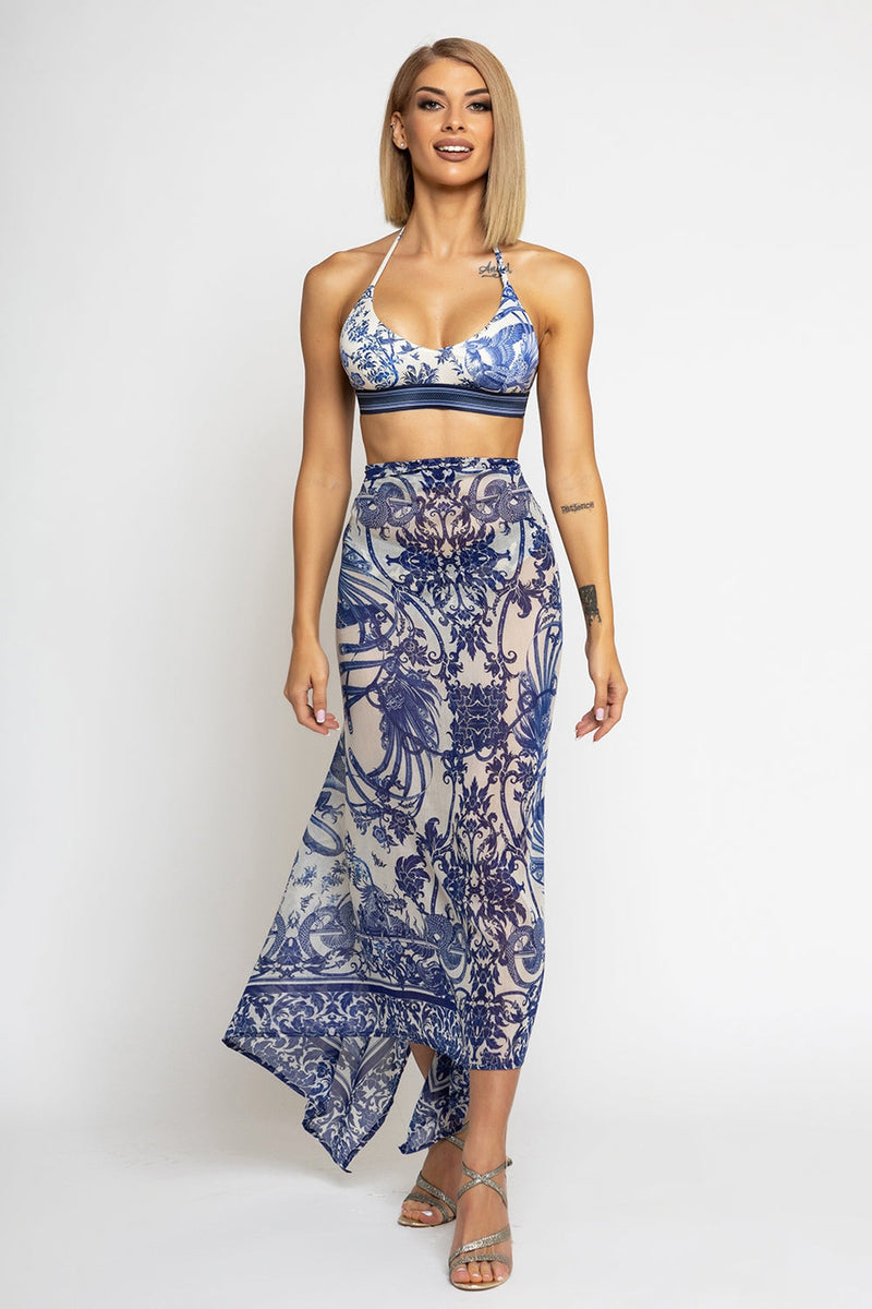 COTTON SILK PAREO AND SCARF SET - ASIA SKY