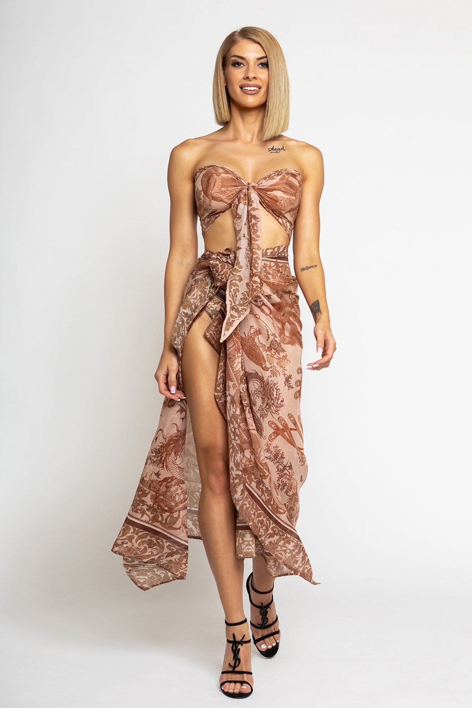 COTTON SILK PAREO AND SCARF SET - ASIA BEIGE