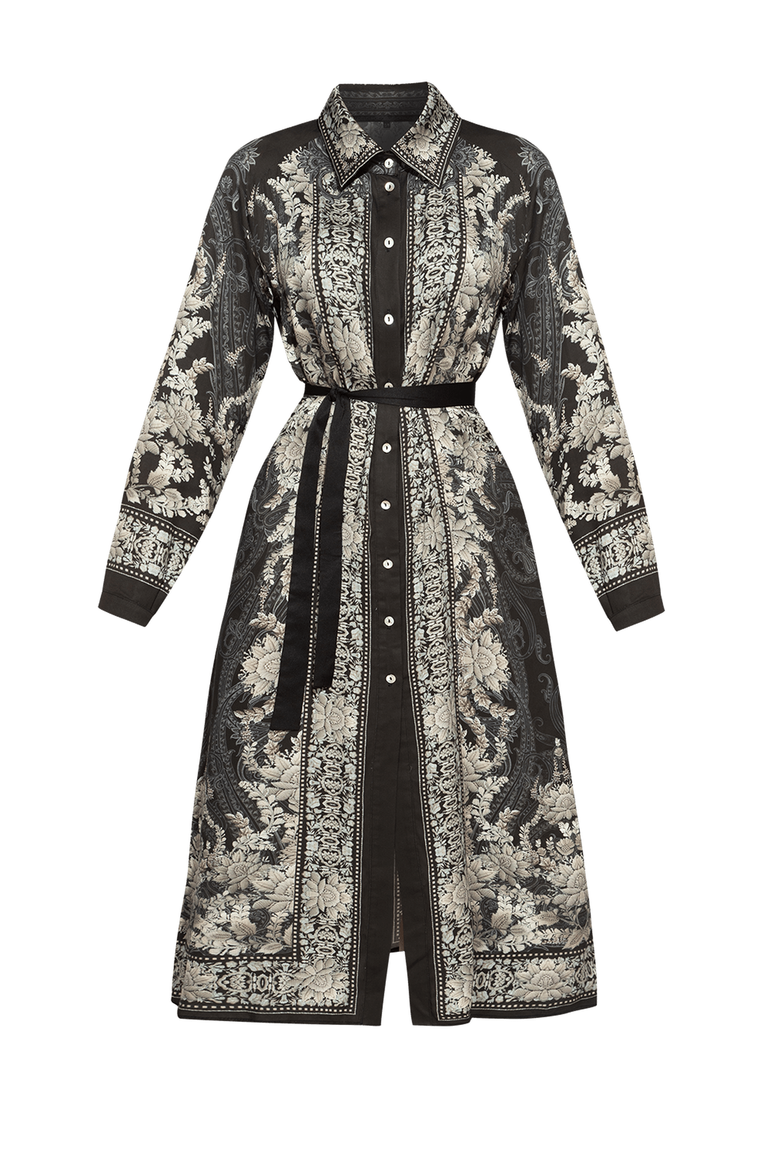 VISCOSE SHIRT DRESS WITH REMOVABLE BELT - FROZEN LOTUS