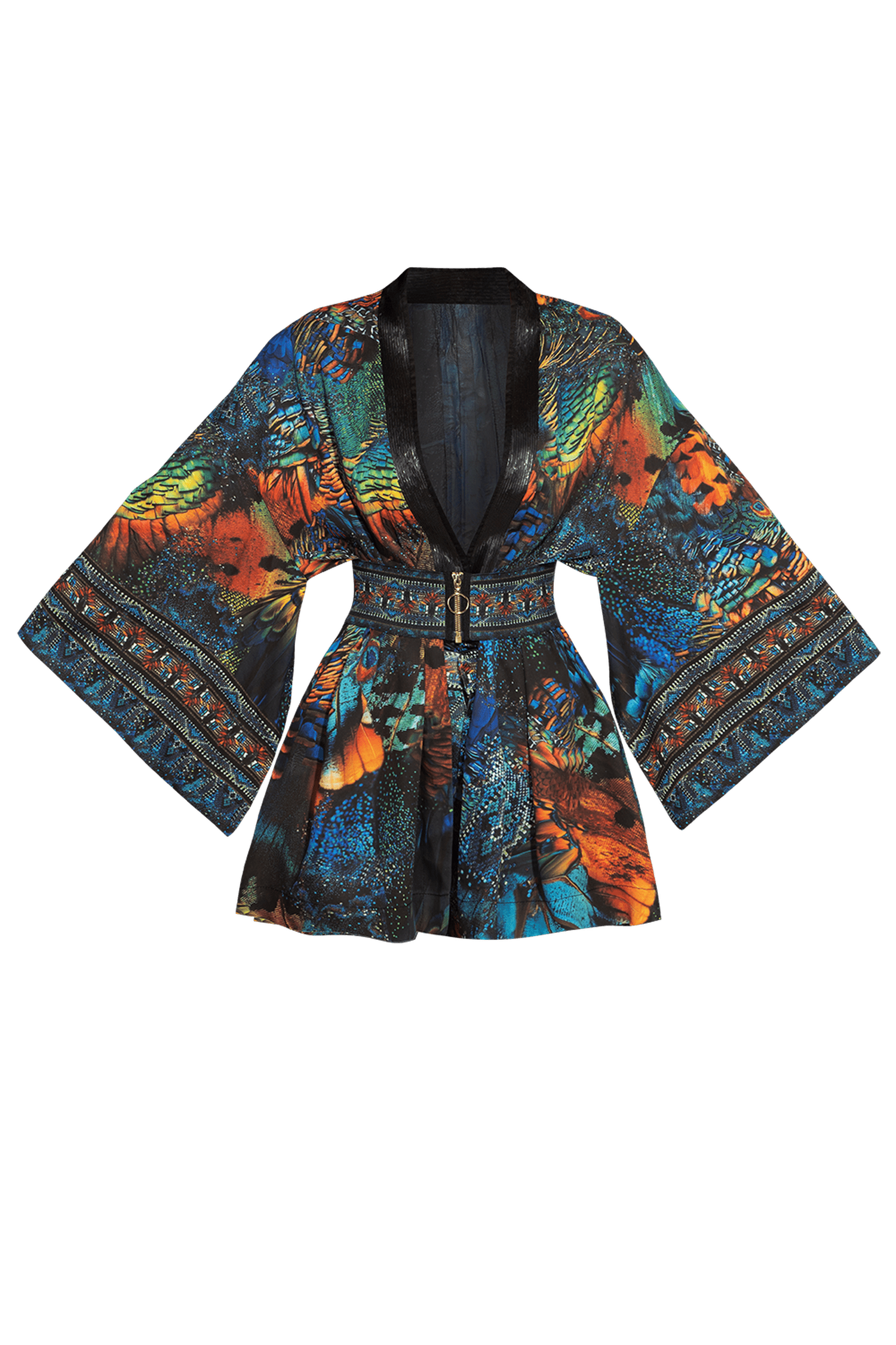 CROPPED VISCOSE KIMONO WITH ELASTIC BELT- AMAZONIA