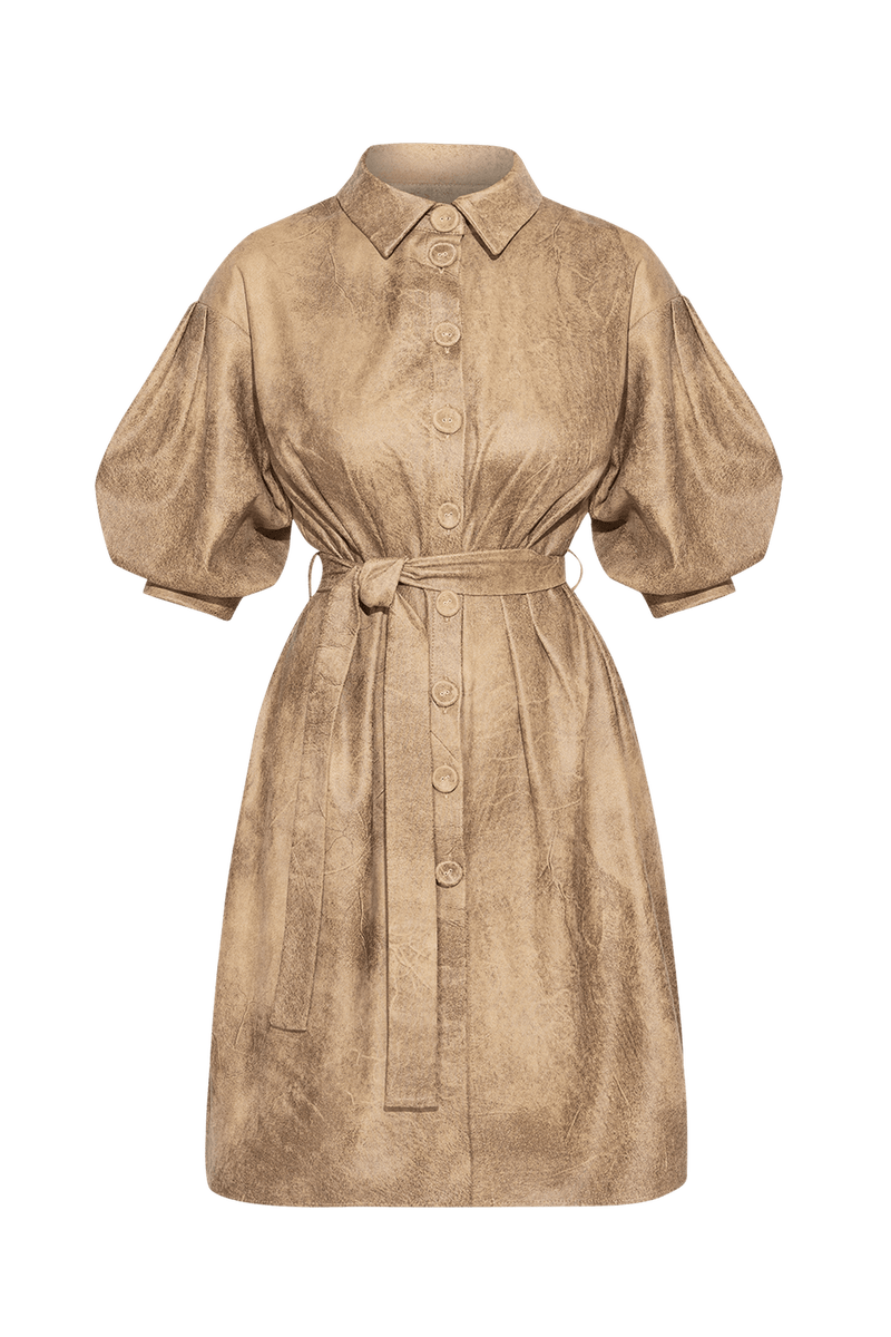 SUEDE-LOOK SHIRT DRESS IN CAPPUCINO - ESSENTIALS JIORO РИЗО-РОКЛЯ С ЕФЕКТ НА ВЕЛУР В ЦВЯТ КАПУЧИНО - ESSENTIALS JIORO