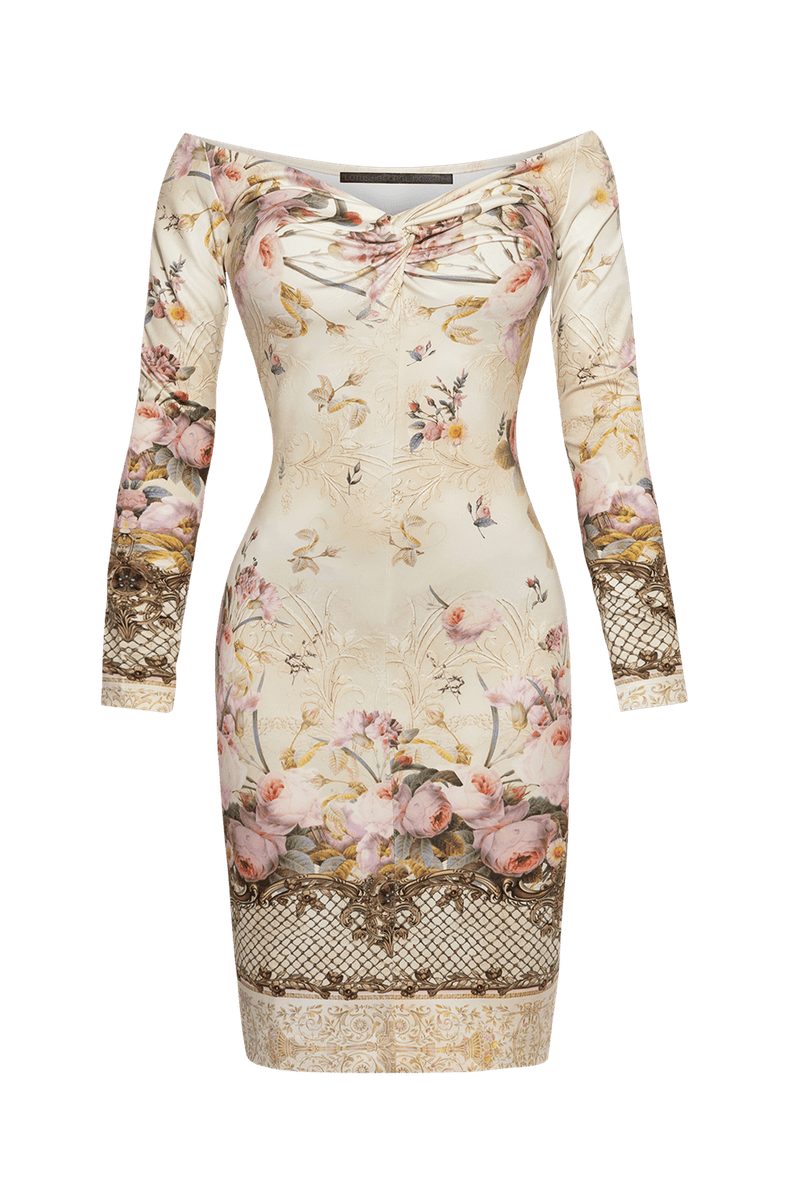 LONG SLEEVE FITTED DRESS - BAROQUE FLOWERS JIORO ВТАЛЕНА РОКЛЯ С ДЪЛЪГ РЪКАВ - BAROQUE FLOWERS JIORO
