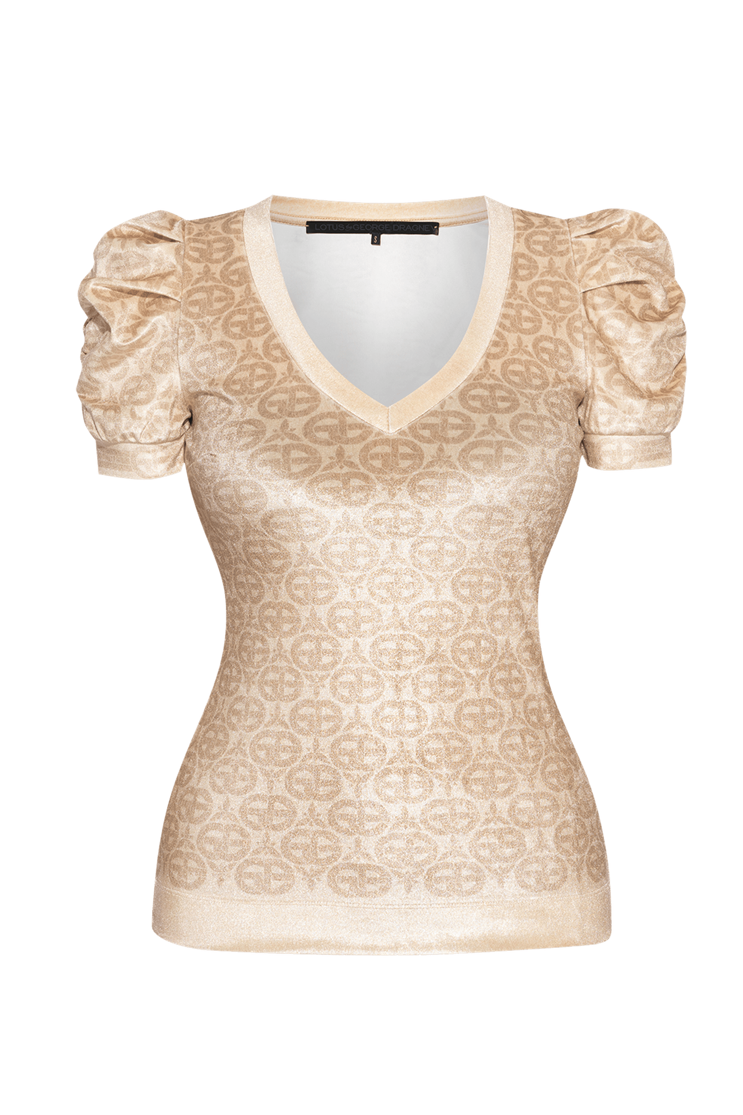 BLOUSE WITH PUFF SLEEVES AND V-NECKLINE - IVORY LOGO