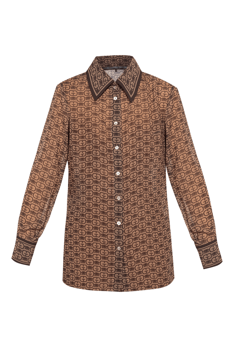 LONG SLEEVE PRINT SHIRT-MOCHA MOUSSE LOGO JIORO РИЗА С ДЪЛЪГ РЪКАВ - MOCHA MOUSSE LOGO JIORO