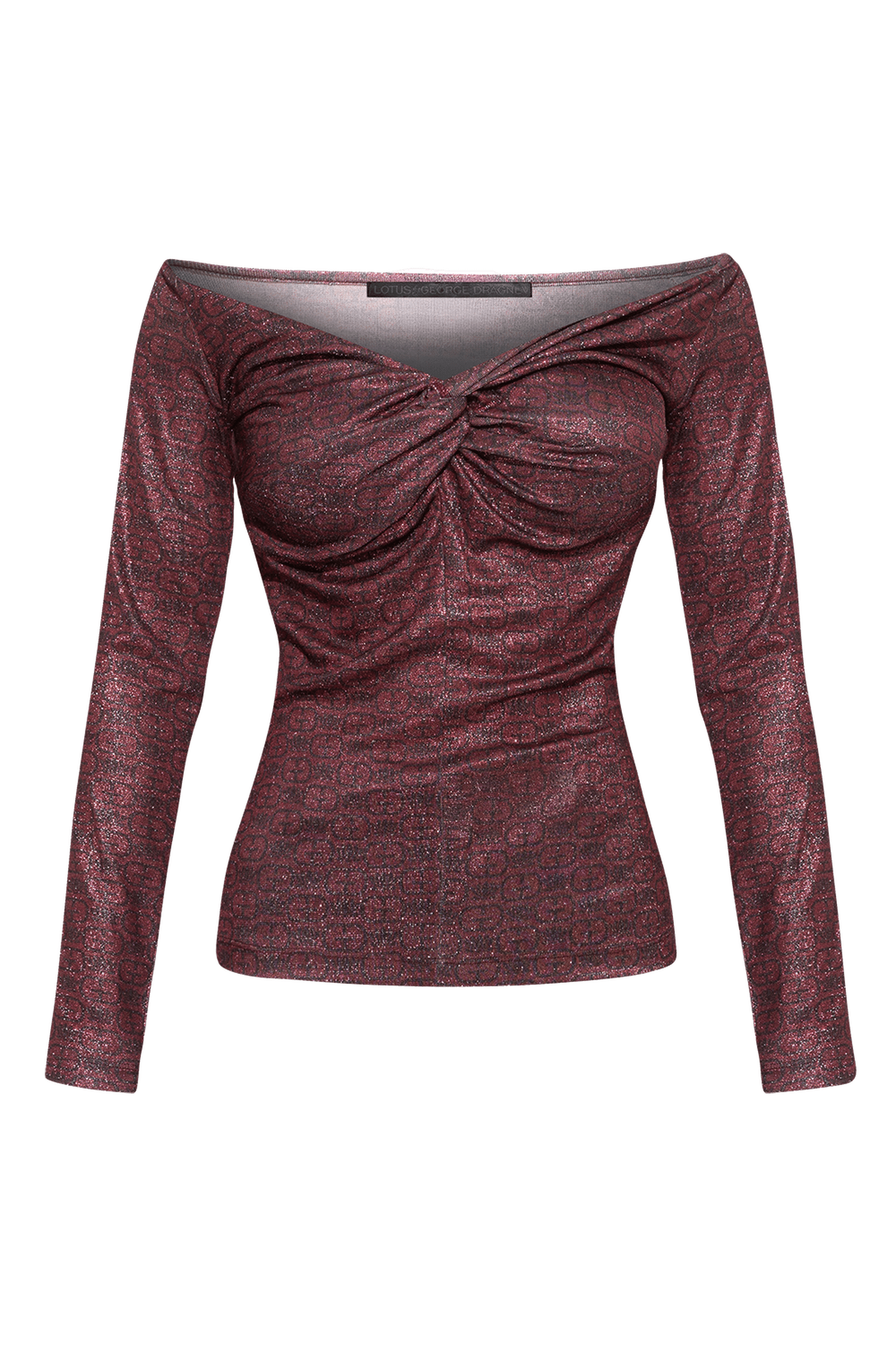 БЛУЗА С ОТВОРЕНИ РАМЕНЕ - BURGUNDY LOGO