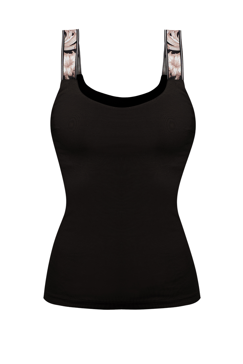 JERSEY TANK TOP IN BLACK WITH ELASTIC STRAPS BAROQUE PEARL - ESSENTIALS