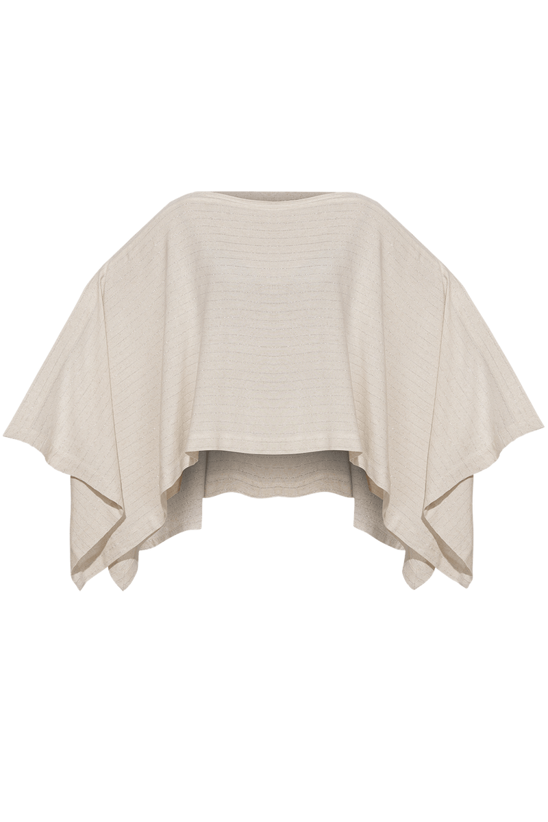 RELAXED VISCOSE-LINEN TUNIC WITH SIDE SLITS IN ECRU STRIPED - ESSENTIALS