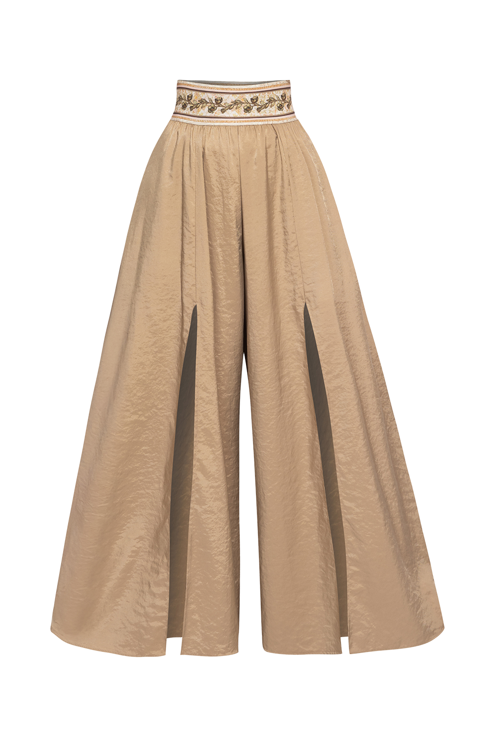 HIGH-WAISTED PANTS CUPRO TOUCH WITH SLITS IN BEIGE - ESSENTIALS