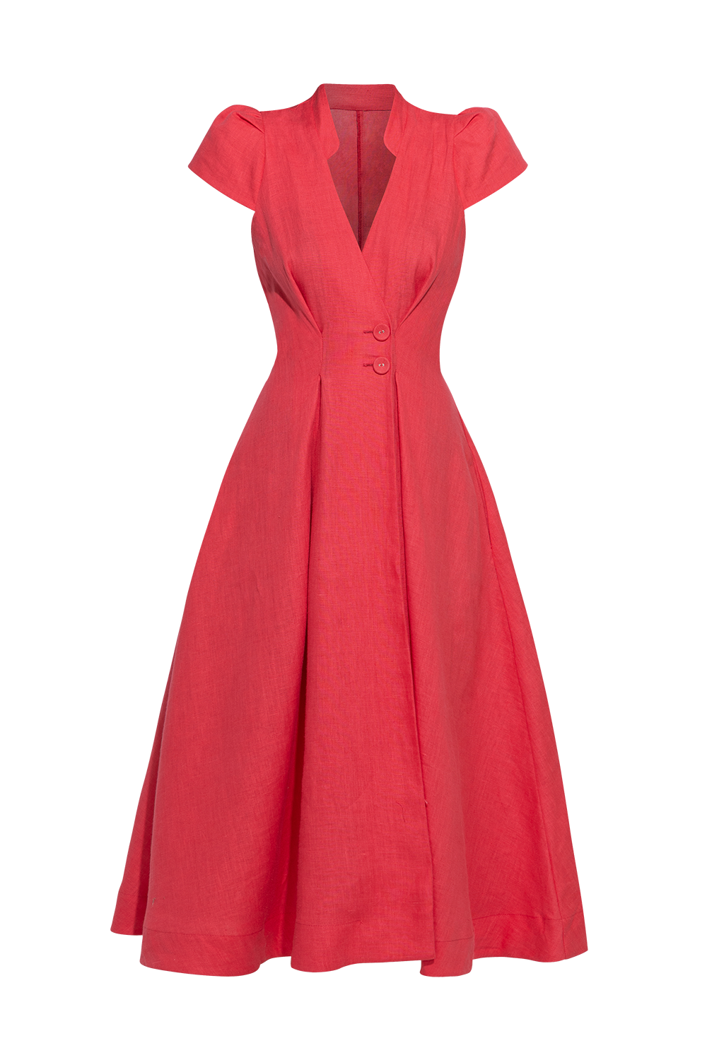 LONG FLARED LINEN DRESS IN FUCHSIA – ESSENTIALS