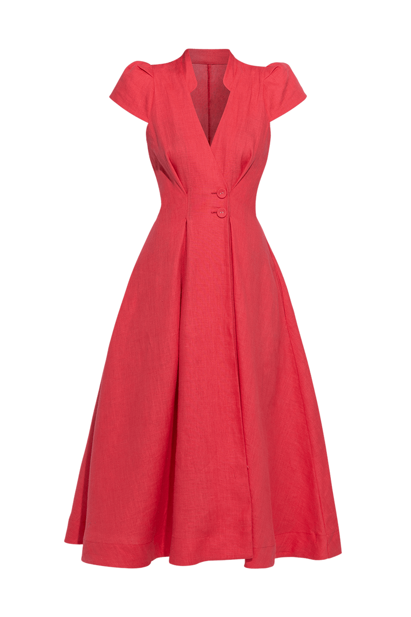 LONG FLARED LINEN DRESS IN FUCHSIA - ESSENTIALS JIORO ДЪЛГА РАЗКРОЕНА РОКЛЯ ОТ ЛЕН В ЦВЯТ ФУКСИЯ – ESSENTIALS JIORO