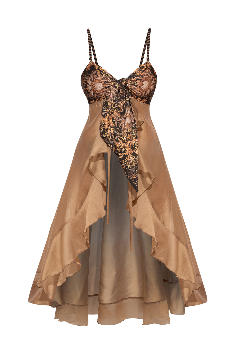 LYOCELl AND VISCOSE LONG RUFFLED TUNIC - GOLDEN STRIPES