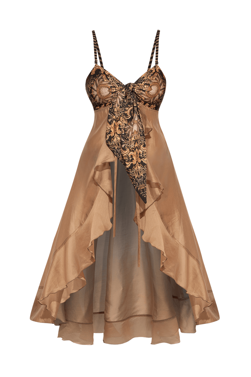 LYOCELl AND VISCOSE LONG RUFFLED TUNIC - GOLDEN STRIPES JIORO ДЪЛГА ТУНИКА С ВОЛАНИ ОТ ЛИОСЕЛ И ВИСКОЗА - GOLDEN STRIPES JIORO