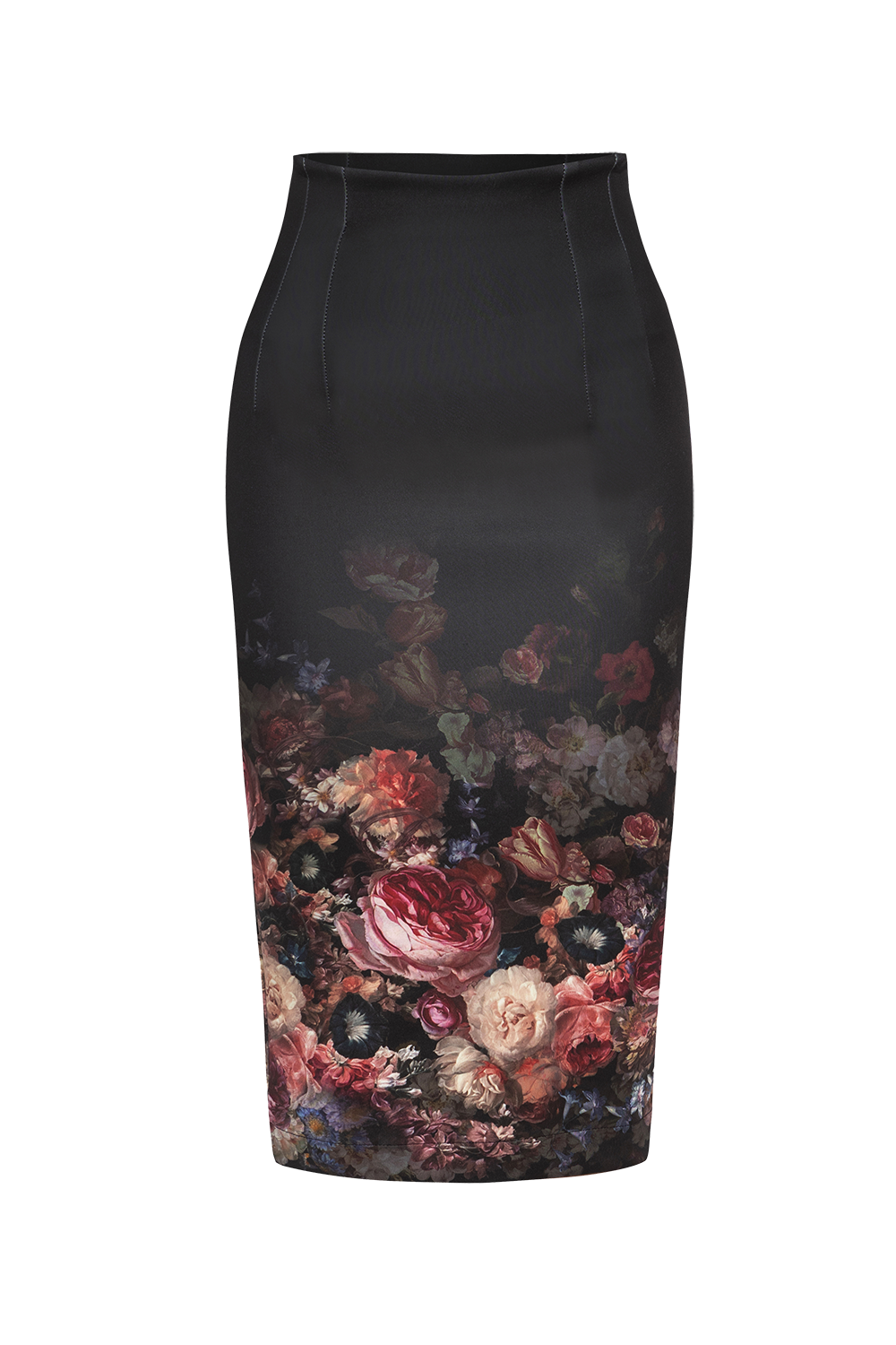 ПОЛА ДО КОЛЯНОТО С ПРИНТ В ДОЛНАТА ЧАСТ - VINTAGE FLOWERS