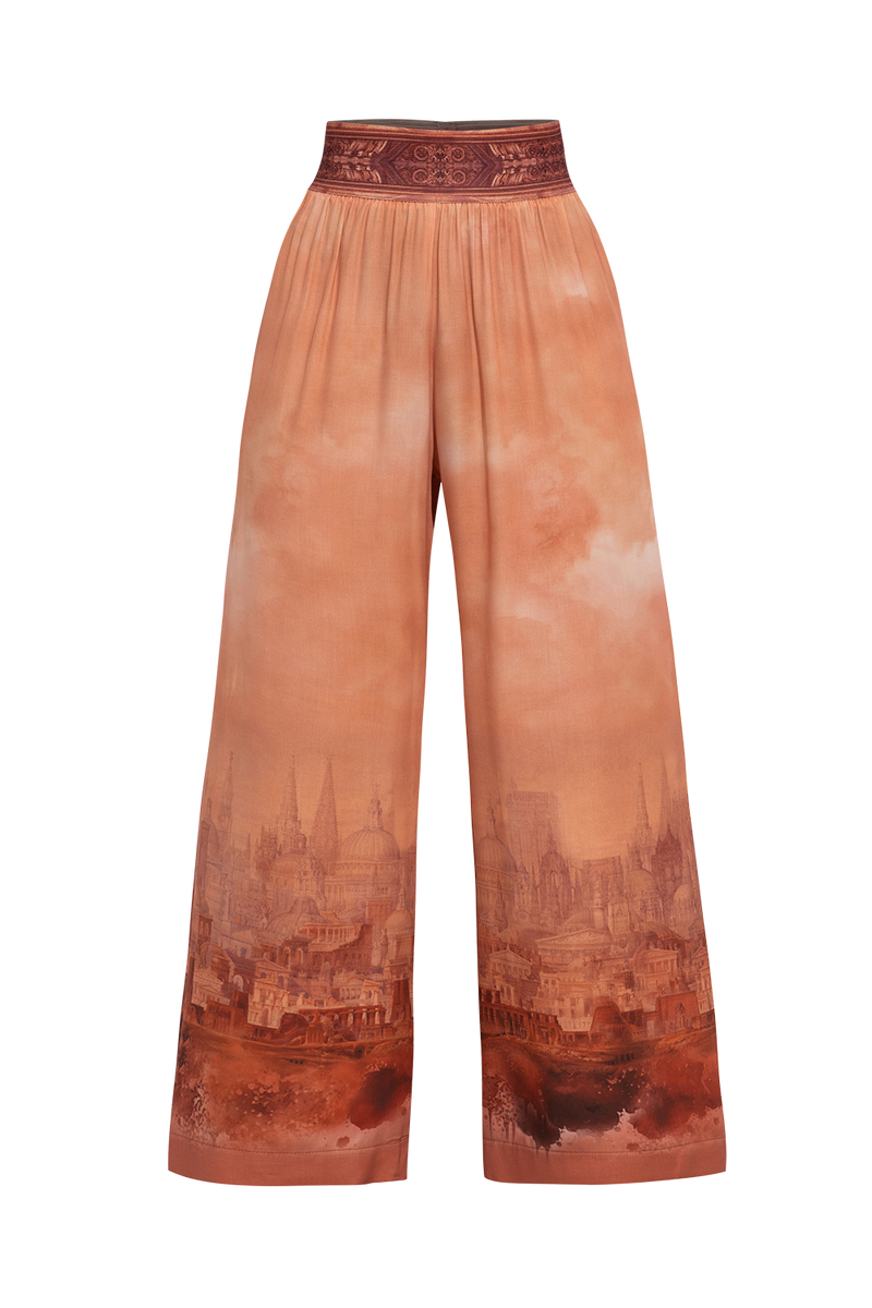 VISCOSE WIDE-LEG TROUSERS WITH ELASTIC WAIST - ANCIENT TOWN