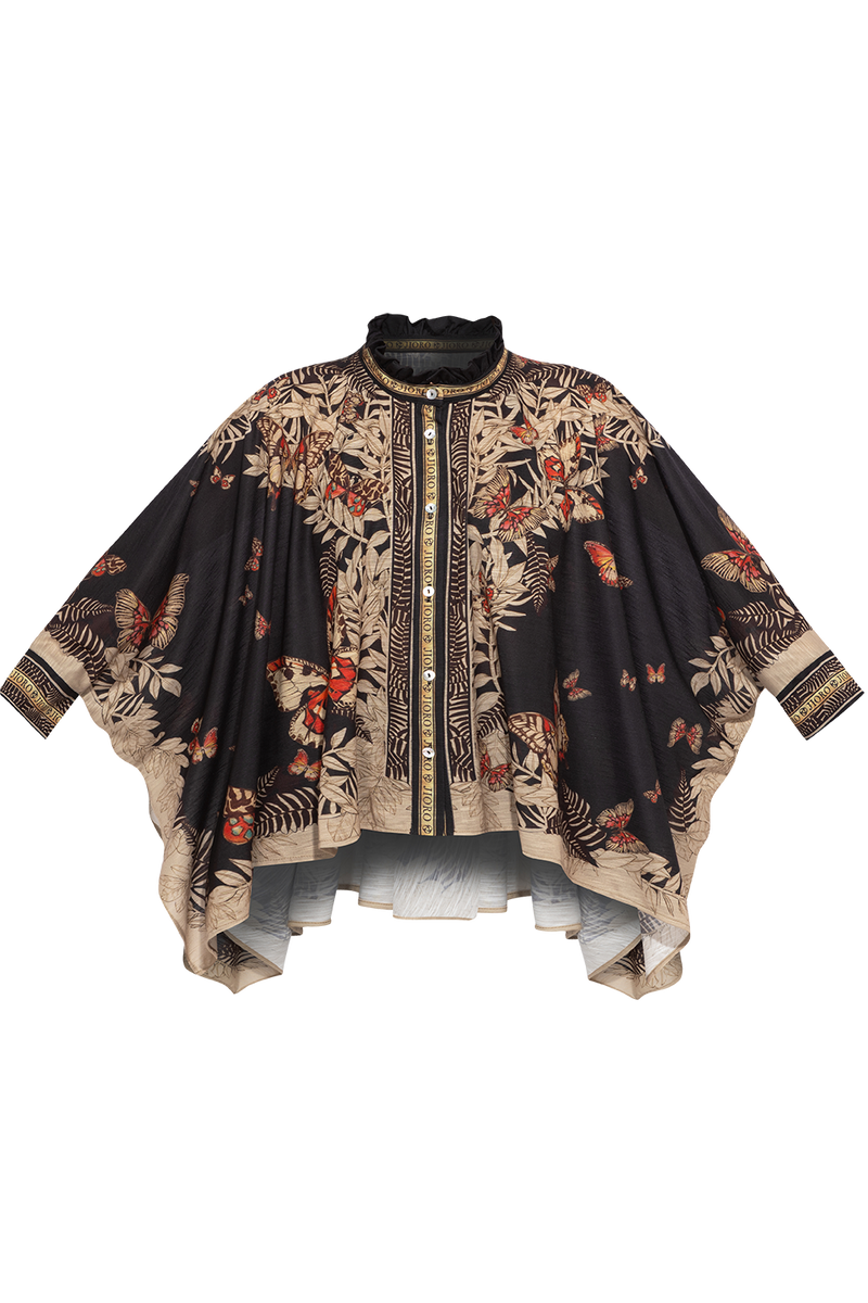 SQUARE TUNIC WITH RUFFLED COLLAR - MIDNIGHT BUTTERFLIES