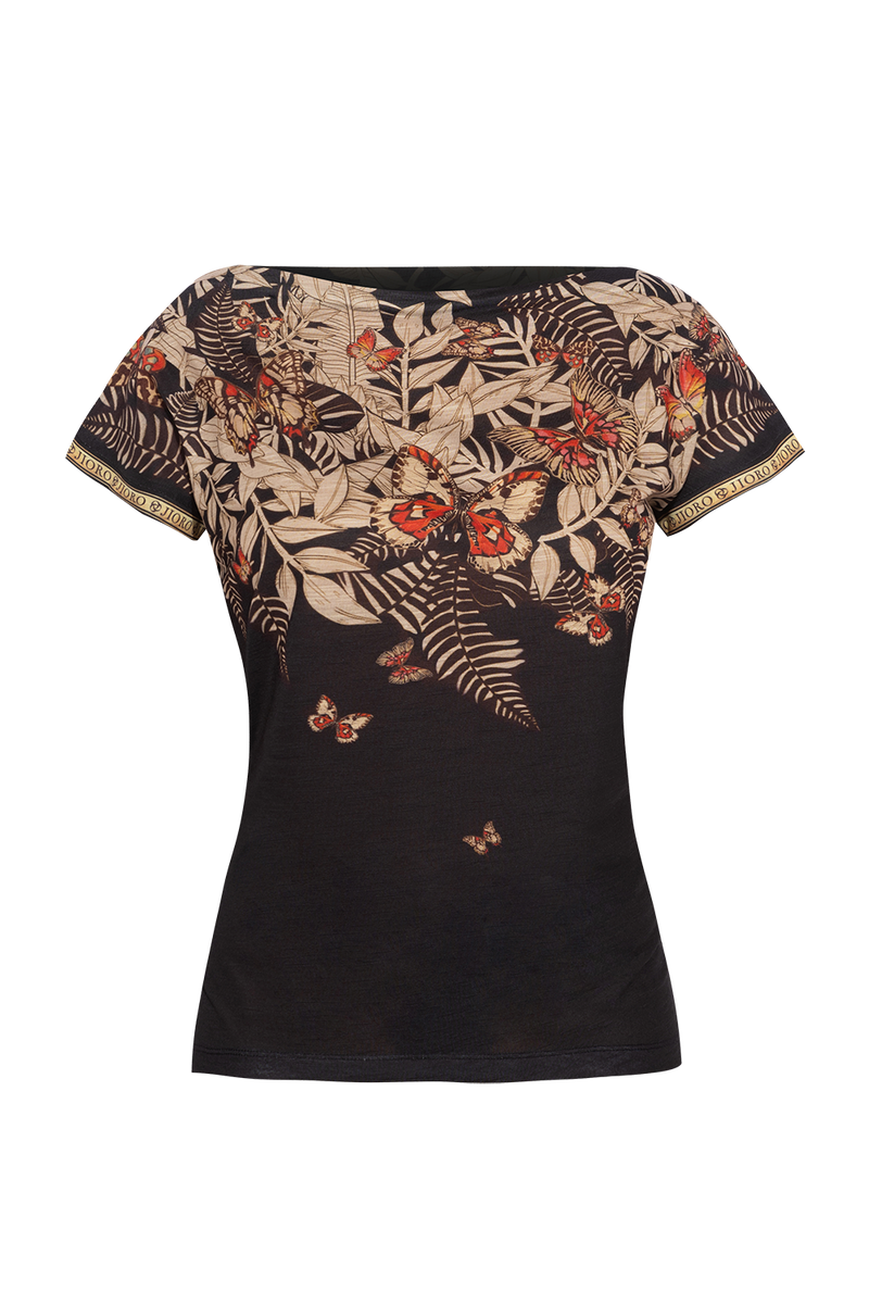 RELAXED FIT DROPPED SHOULDER BLOUSE - MIDNIGHT BUTTERFLIES