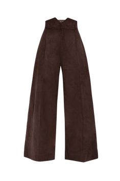 HIGH-WAISTED WIDE-LEG PANTS IN SUEDE-EFFECT DARK BROWN - ESSENTIALS JIORO ПАНТАЛОН С ВИСОКА ТАЛИЯ И ШИРОКИ КРАЧОЛИ С ЕФЕКТ НА ВЕЛУР В КАФЯВО - ESSENTIALS JIORO