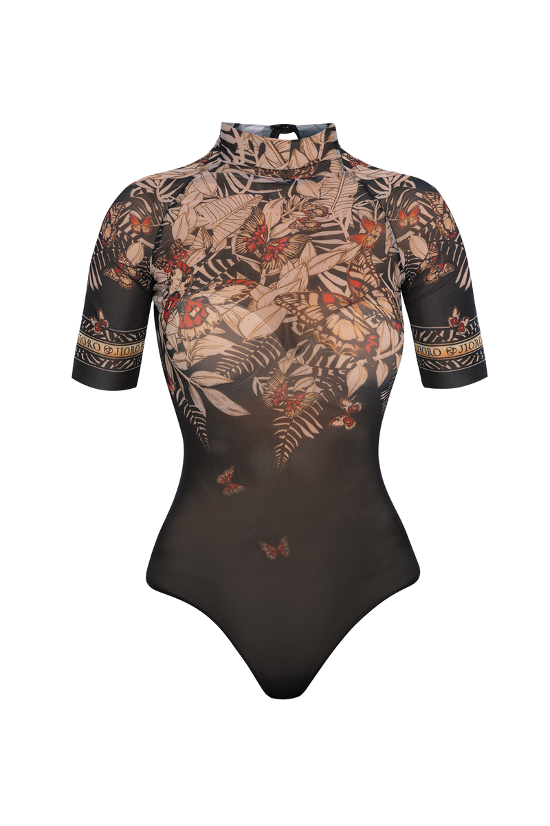 SHORT SLEEVE MESH BODYSUIT - MIDNIGHT BUTTERFLIES JIORO БОДИ С КЪС РЪКАВ ОТ МРЕЖА - MIDNIGHT BUTTERFLIES JIORO