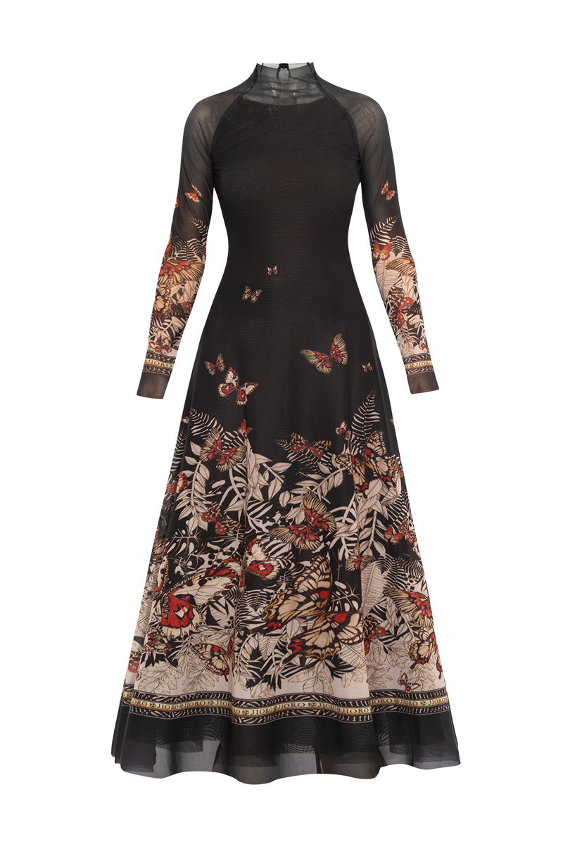 LONG FINE NET DRESS - MIDNIGHT BUTTERFLIES JIORO ДЪЛГА РОКЛЯ ОТ ФИНА МРЕЖА - MIDNIGHT BUTTERFLIES JIORO