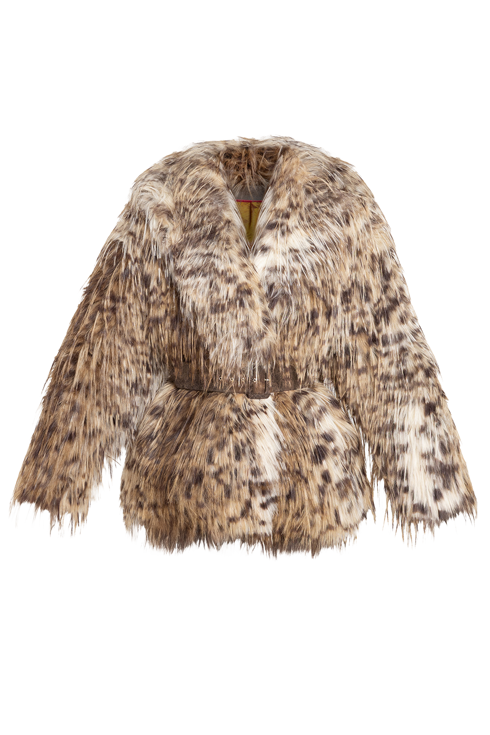 ОВЪРСАЙЗ ПАЛТО ОТ ИЗКУСТВЕН КОСЪМ С ШАРКА СЕРВАЛ С ГОЛЯМА ШАЛ-ЯКА И КОЛАН - ESSENTIALS