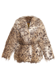 OVERSIZED FAUX FUR COAT WITH LARGE SHAWL COLLAR IN SERVAL PRINT AND BELT - ESSENTIALS JIORO ОВЪРСАЙЗ ПАЛТО ОТ ИЗКУСТВЕН КОСЪМ С ШАРКА СЕРВАЛ С ГОЛЯМА ШАЛ-ЯКА И КОЛАН - ESSENTIALS JIORO