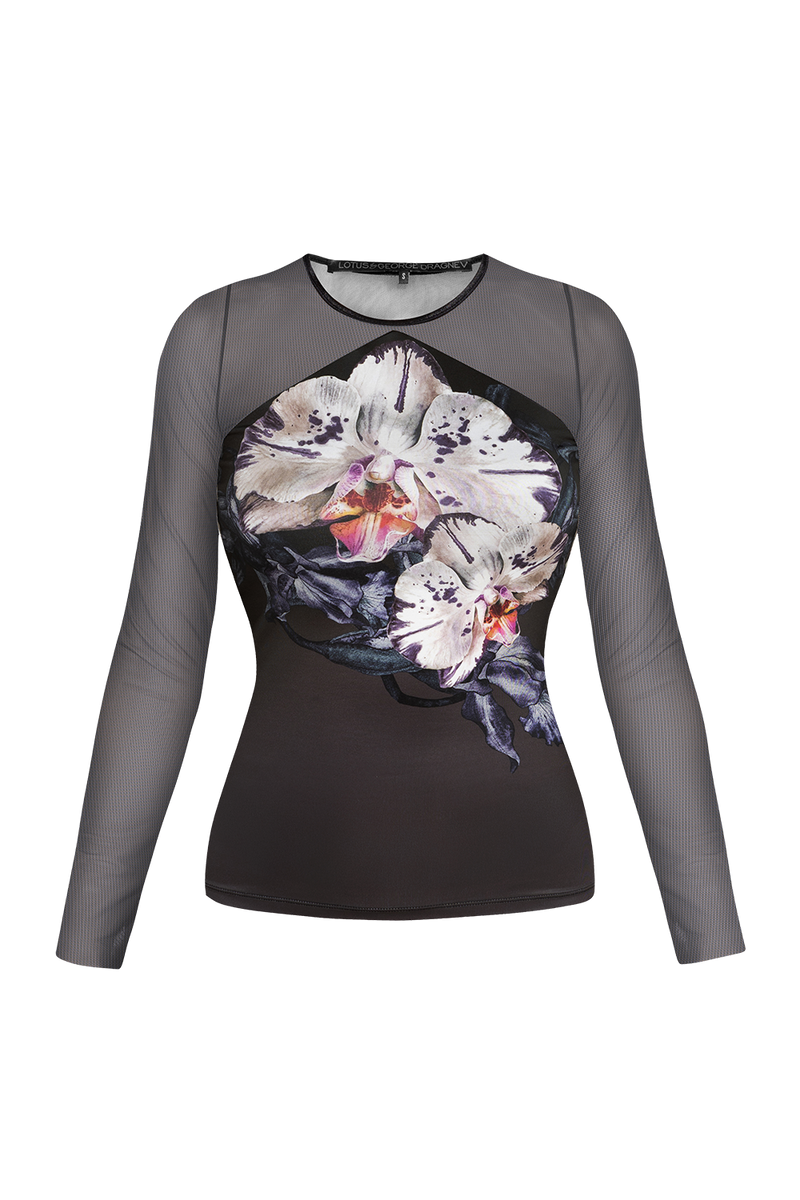 PRINT BLOUSE WITH MESH SLEEVES - ORCHID ICE JIORO 