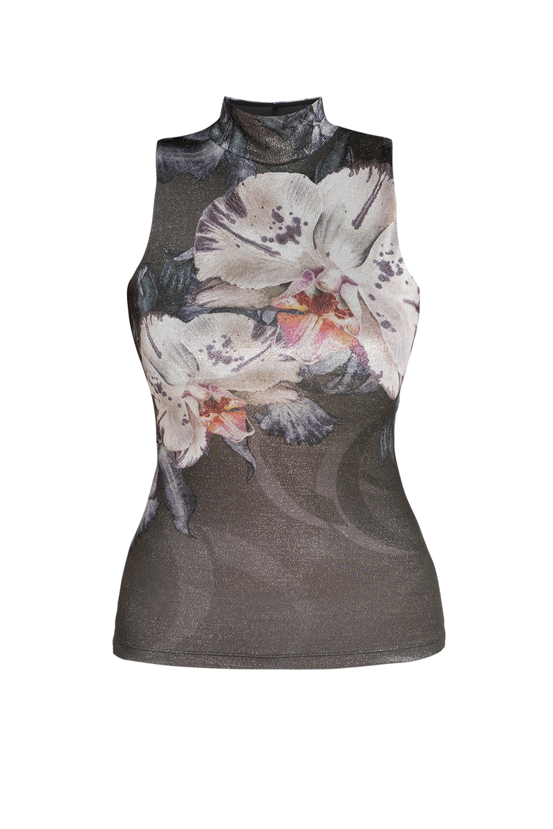 HIGH-NECK LUREX SLEEVELESS TOP - ORCHID ICE JIORO ЛУРЕКС ТОП С ПОЛО ЯКА БЕЗ РЪКАВИ - ORCHID ICE JIORO