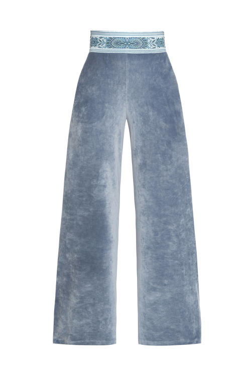 VELVET WIDE-LEG TROUSERS WITH ELASTIC WAIST IN STEEL GREY - ESSENTIALS JIORO БЛУЗА ОТ КАДИФЕ С НАБРАН КЪС РЪКАВ И V ДЕКОЛТЕ В СТОМАНЕНО СИВО - ESSENTIALS JIORO