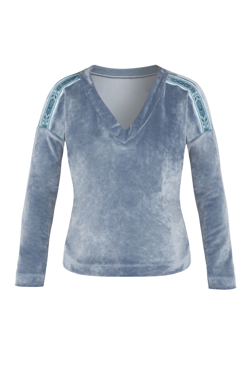 LOOSE SQUARE-CUT VELVET BLOUSE IN STEEL GREY - ESSENTIALS JIORO СВОБОДНА БЛУЗА ОТ КАДИФЕ В СТОМАНЕНО СИВО - ESSENTIALS JIORO