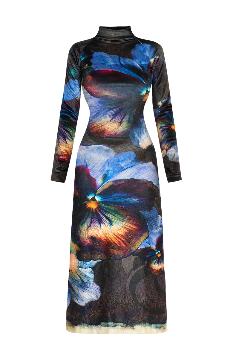 РОКЛЯ ОТ КАДИФЕ С ДЪЛЪГ РЕГЛАН РЪКАВ И ЦЕПКА - VIOLET