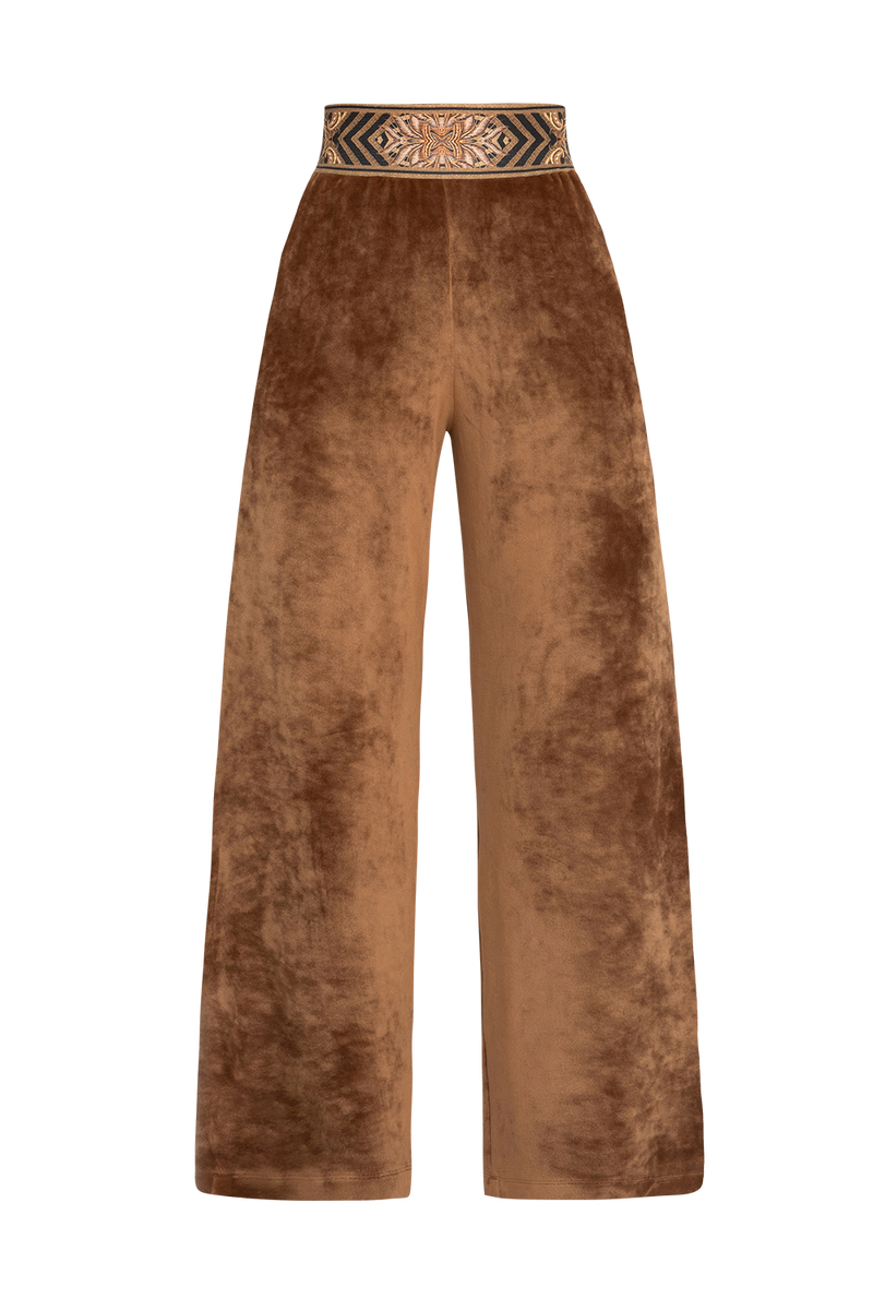 VELVET WIDE-LEG TROUSERS WITH ELASTIC WAIST IN CAMEL - ESSENTIALS JIORO ПАНТАЛОН ОТ КАДИФЕ С ШИРОК КРАЧОЛ И ЛАСТИК В ТАЛИЯ В КАМЕЛ - ESSENTIALS JIORO