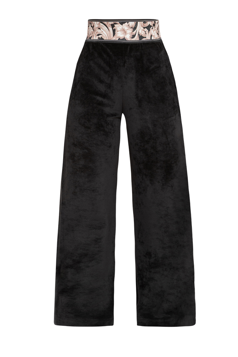 VELVET WIDE-LEG TROUSERS WITH ELASTIC WAIST IN BLACK - ESSENTIALS