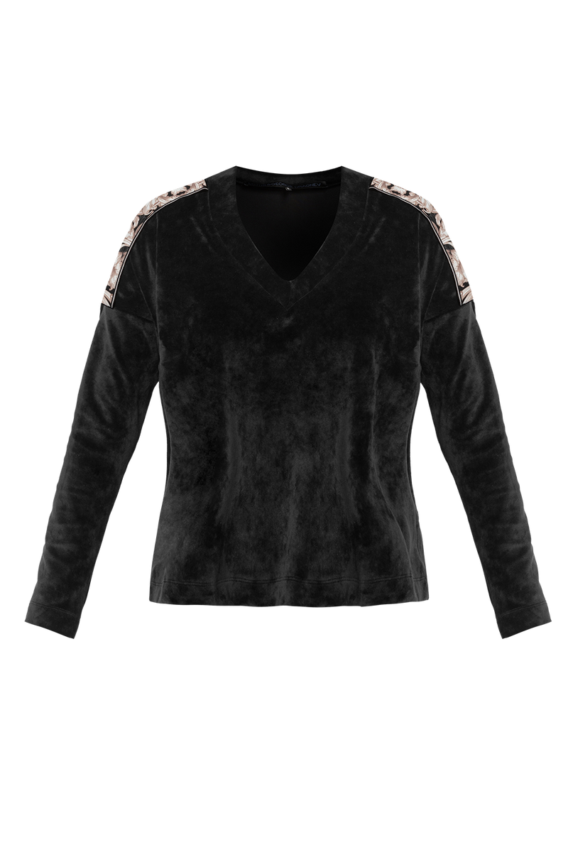 LOOSE SQUARE-CUT VELVET BLOUSE IN BLACK - ESSENTIALS