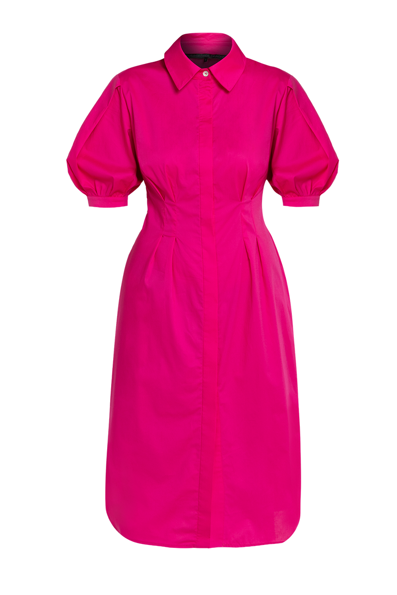 CYCLAMEN SHIRT COTTON POPLIN DRESS WITH OVAL HEM - ESSENTIALS JIORO РОКЛЯ ТИП РИЗА ОТ ПАМУЧЕН ПОПЛИН В ЦВЯТ ЦИКЛАМА С ОВАЛЕН ПОДГЪВ - ESSENTIALS JIORO