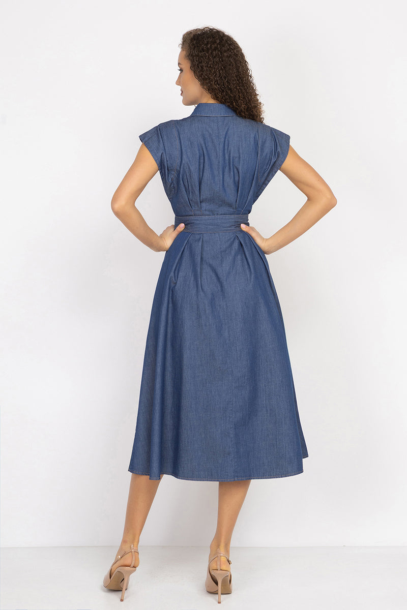 LIGHTWEIGHT DENIM A-LINE SHIRT DRESS - ESSENTIALS JIORO РОКЛЯ ТИП РИЗА ОТ ТЪНЪК ДЕНИМ И ПОДВИЖЕН КОЛАН - ESSENTIALS JIORO