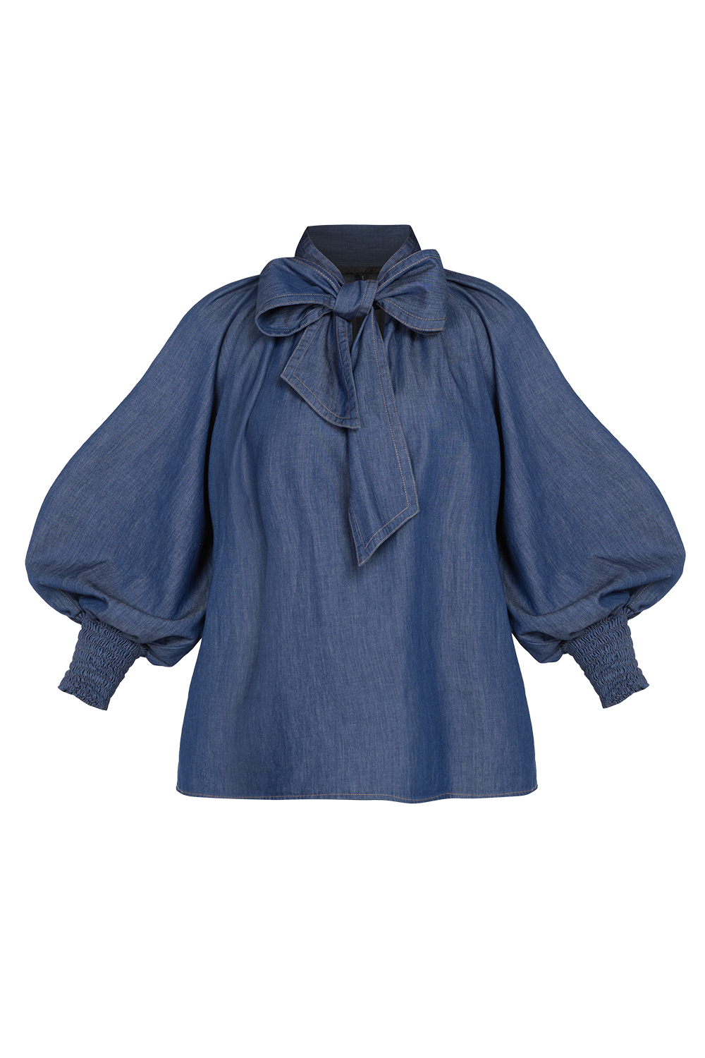 DENIM SHIRT WITH FRONT BOW AND RAGLAN SLEEVES - ESSENTIALS JIORO  РИЗА ОТ ДЕНИМ С ПАНДЕЛКА И РЕГЛАН РЪКАВИ - ESSENTIALS JIORO