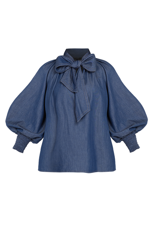 DENIM SHIRT WITH FRONT BOW AND RAGLAN SLEEVES - ESSENTIALS JIORO  РИЗА ОТ ДЕНИМ С ПАНДЕЛКА И РЕГЛАН РЪКАВИ - ESSENTIALS JIORO