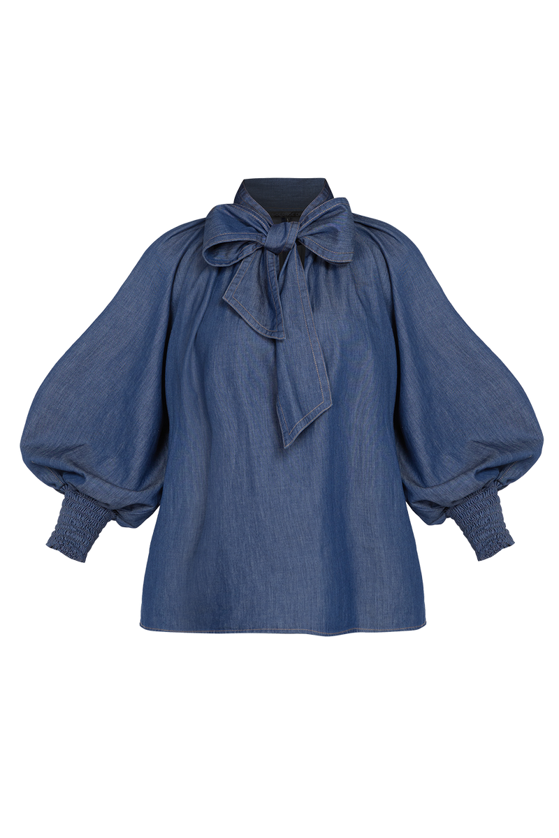 DENIM SHIRT WITH FRONT BOW AND RAGLAN SLEEVES - ESSENTIALS JIORO  РИЗА ОТ ДЕНИМ С ПАНДЕЛКА И РЕГЛАН РЪКАВИ - ESSENTIALS JIORO