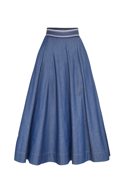 LONG DENIM SKIRT WITH ELASTIC WAIST AND SIDE POCKETS - ESSENTIALS JIORO ДЪЛГА ПОЛА ОТ ДЕНИМ С ЛАСТИК И СТРАНИЧНИ ДЖОБОВЕ - ESSENTIALS JIORO