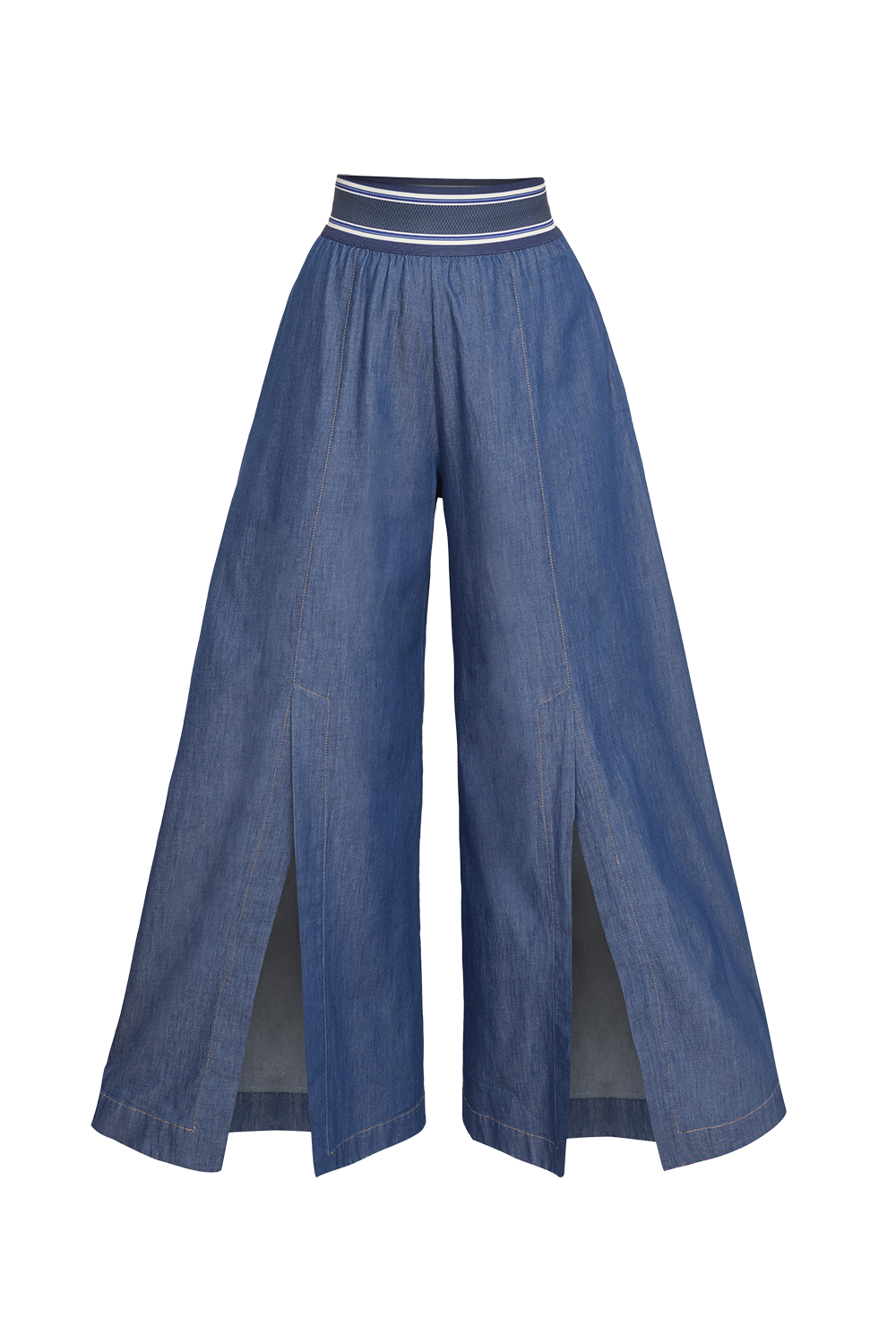 HIGH-WAISTED FLARED DENIM PANTS WITH FRONT SLITS - ESSENTIALS JIORO ПАНТАЛОН ОТ ТЪНЪК ДЕНИМ С ВИСОКА ТАЛИЯ И ЦЕПКИ – ESSENTIALS JIORO