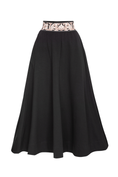 LONG BLACK COTTON SKIRT WITH ELASTIC WAIST AND SIDE POCKETS - ESSENTIALS JIORO ДЪЛГА ПОЛА ОТ ЧЕРНА ВАТА С ЛАСТИК В ТАЛИЯТА И СТРАНИЧНИ ДЖОБОВЕ - ESSENTIALS JIORO