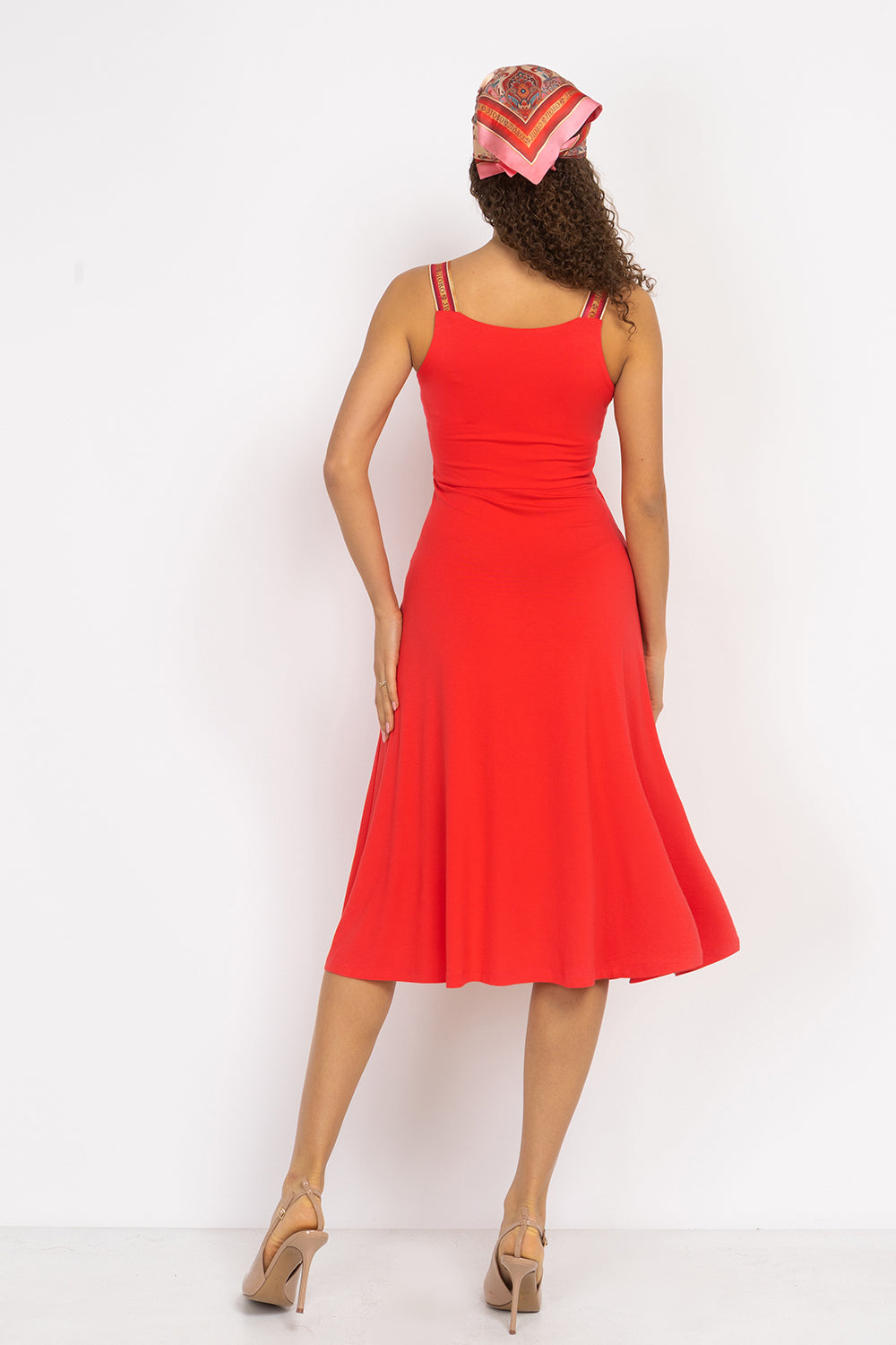 WATERMELON VISCOSE STRAP DRESS WITH ELASTIC DETAIL AND SOFT A-LINE SILHOUETTE - ESSENTIALS