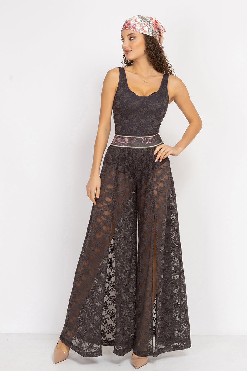 LACE BODYSUIT WITH DEEP SCOOP NECKLINE ESPRESSO - ESSENTIALS
