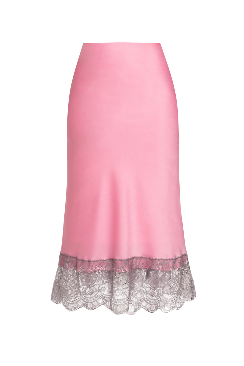 FLARED PINK SKIRT WITH LACE TRIM IN WHITE BLUE - ESSENTIALS