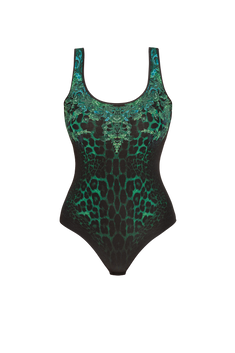 MESH BODYSUIT WITH DEEP SCOOP NECKLINE AND MODAL LINING - LEO NEON GREEN JIORO БОДИ ОТ МРЕЖА БЕЗ РЪКАВИ С ДЪЛБОКО ОБЛО ДЕКОЛТЕ И ПОДПЛАТА ОТ МЕК МОДАЛ - LEO NEON GREEN JIORO