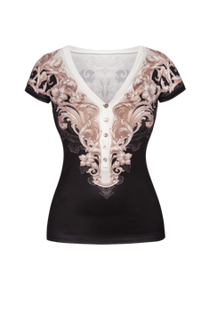BUTTON-FRONT V-NECK TOP WITH CAP SLEEVES - BAROQUE PEARL