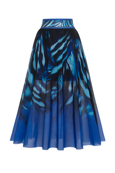 FLARED MESH SKIRT WITH MODAL LINING - SHADES OF BLUE JIORO ДЪЛГА ПОЛА ОТ МРЕЖА С ПОДПЛАТА ОТ МОДАЛ - SHADES OF BLUE JIORO 