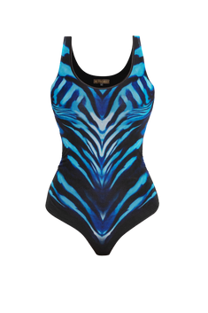 SLEEVELESS MESH BODYSUIT WITH DEEP SCOOP NECKLINE AND MODAL LINING - SHADES OF BLUE JIORO МРЕЖЕСТО БОДИ БЕЗ РЪКАВИ С ПОДПЛАТА ОТ МОДАЛ – SHADES OF BLUE JIORO