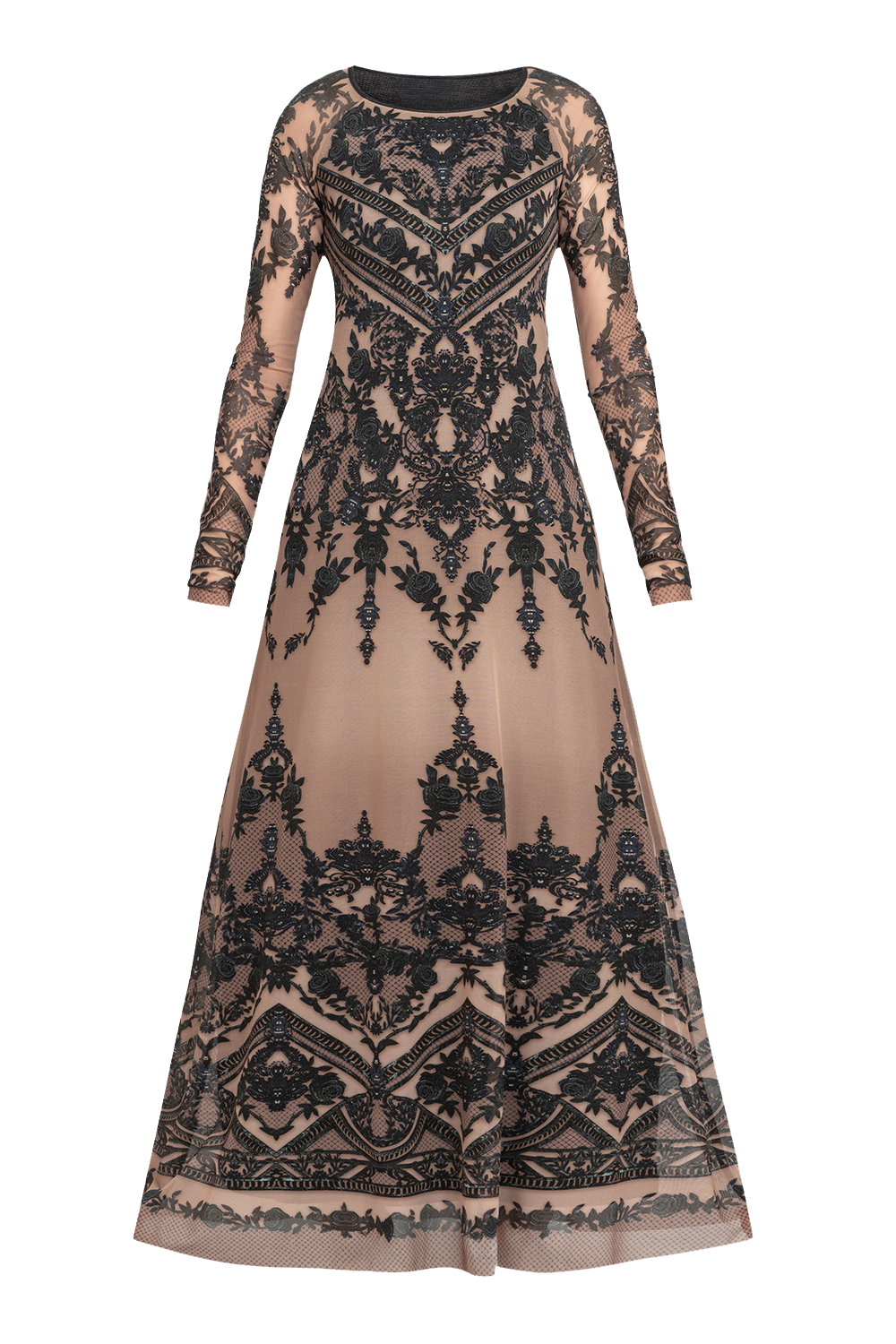 LONG MESH DRESS WITH MODAL LINING - GRAFFITI POWDER